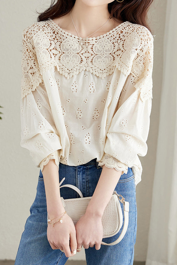 Lace hollowed-out shirt - liwisi