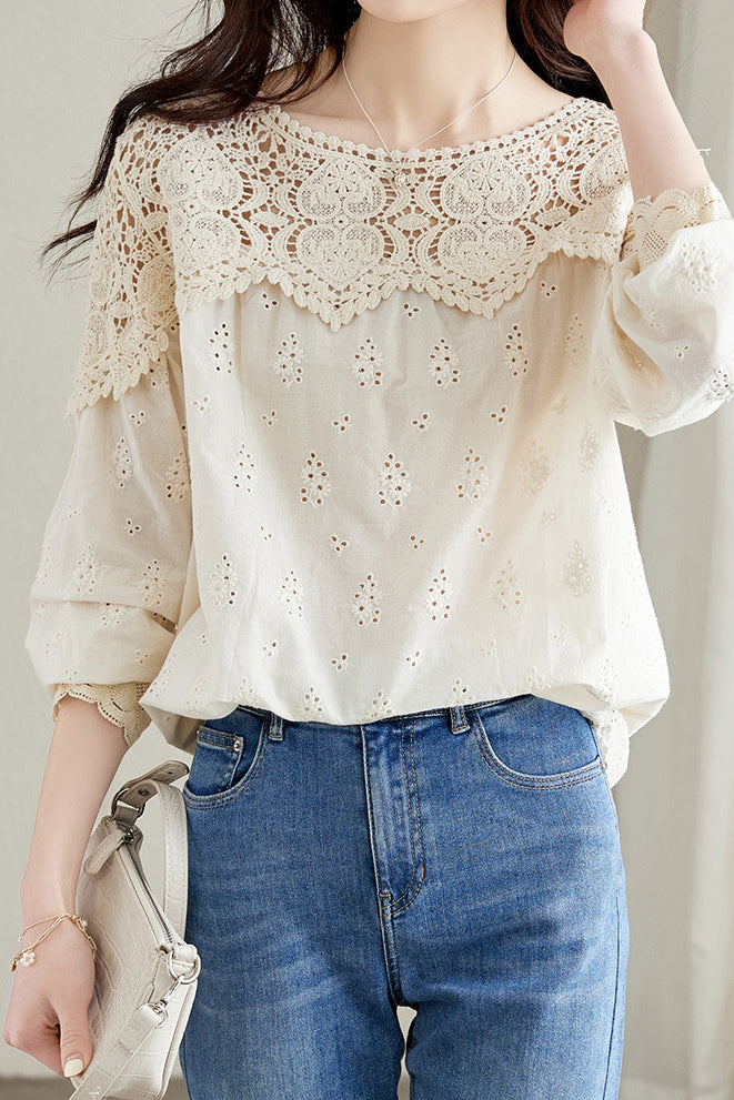 Lace hollowed-out shirt - liwisi