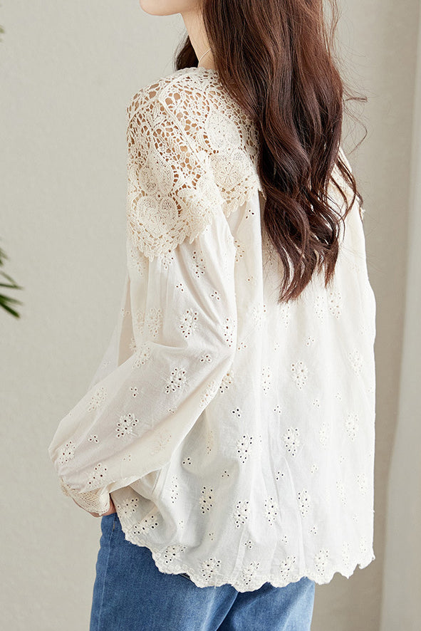 Lace hollowed-out shirt - liwisi