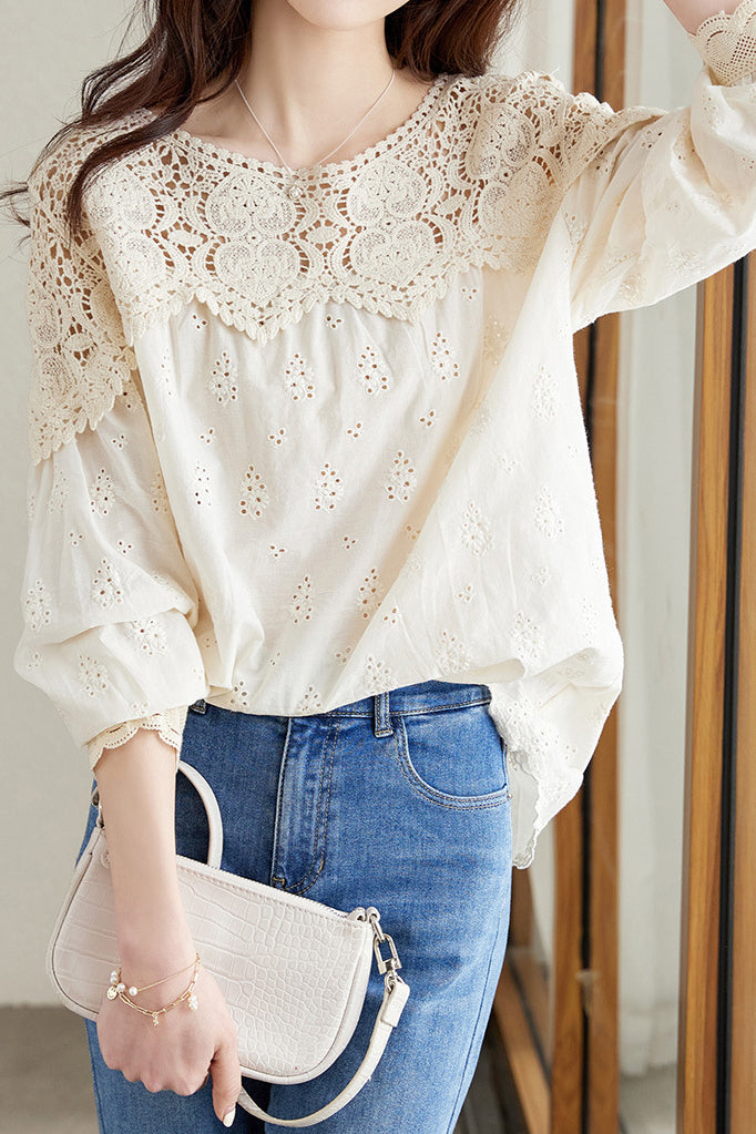 Lace hollowed-out shirt - liwisi