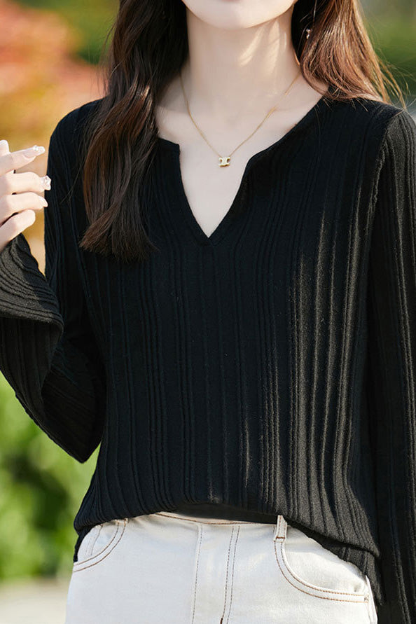 Half-open V-neck loose base layer shirt - liwisi