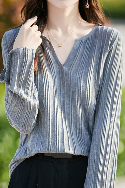 Half-open V-neck loose base layer shirt - liwisi