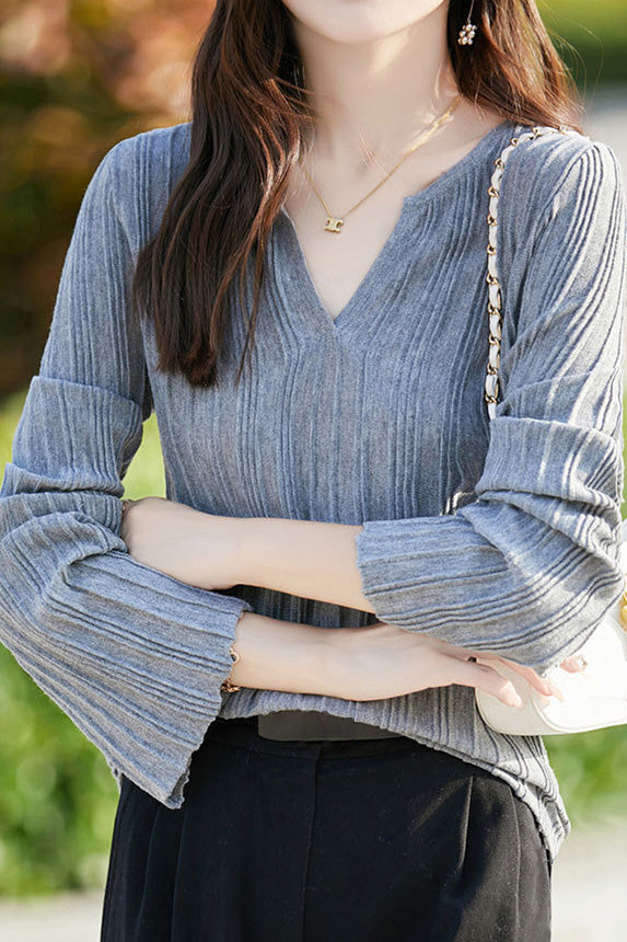 Half-open V-neck loose base layer shirt - liwisi