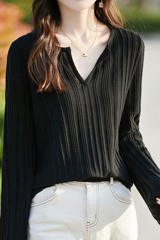 Half-open V-neck loose base layer shirt - liwisi