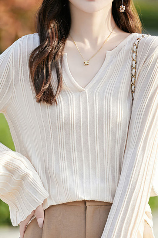 Half-open V-neck loose base layer shirt - liwisi