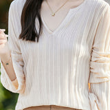 Half-open V-neck loose base layer shirt - liwisi