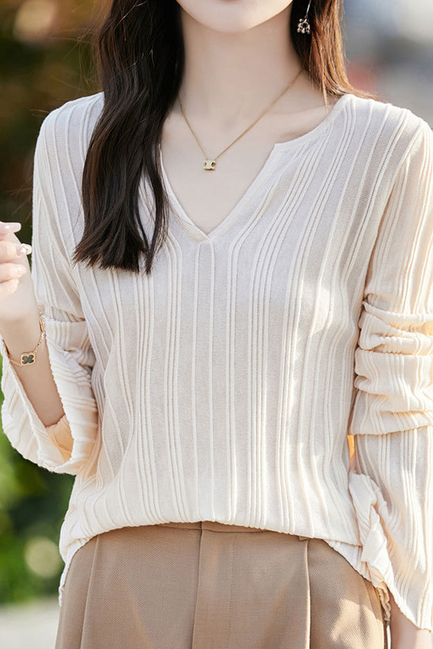 Half-open V-neck loose base layer shirt - liwisi