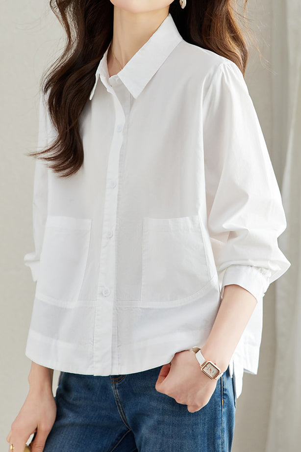 Pure cotton loose commuting shirt - liwisi