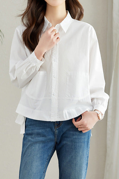 Pure cotton loose commuting shirt - liwisi
