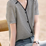 V-neck striped Elegant shirt - liwisi