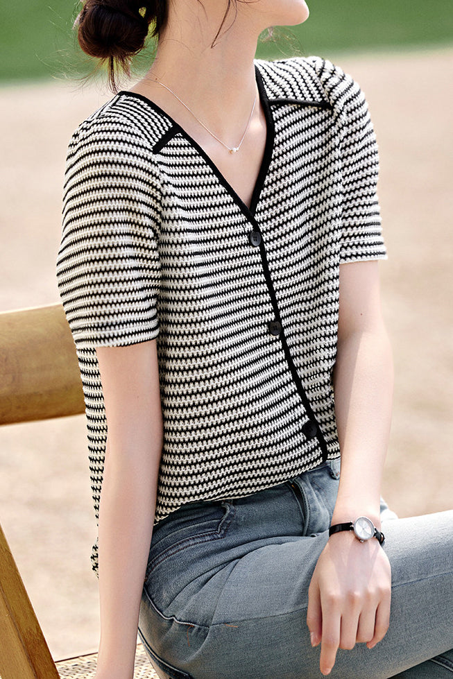 V-neck striped Elegant shirt - liwisi