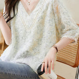 V-neck Butterfly Print Shirt - liwisi