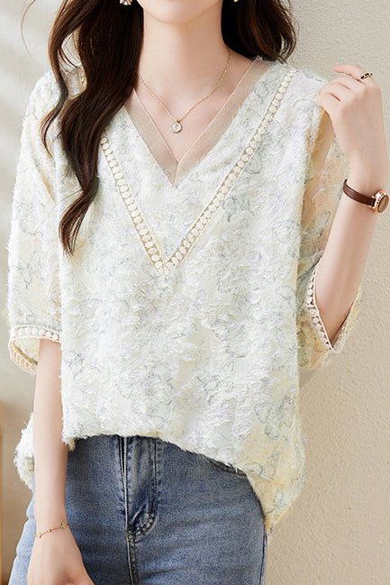 V-neck Butterfly Print Shirt - liwisi