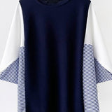 Loose Color-blocked Batwing Sleeve Top - liwisi