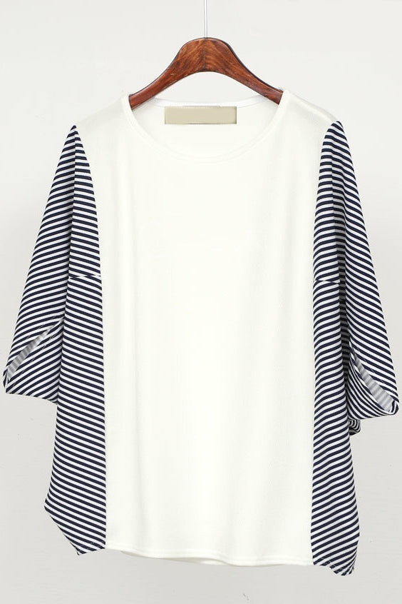 Loose Color-blocked Batwing Sleeve Top - liwisi