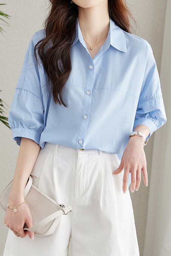 Solid-color Loose Mid-length Sleeve Shirt - liwisi