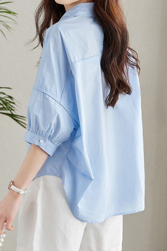 Solid-color Loose Mid-length Sleeve Shirt - liwisi