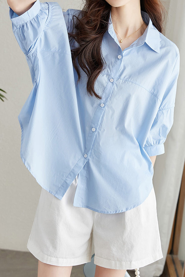 Solid-color Loose Mid-length Sleeve Shirt - liwisi