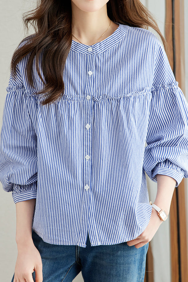 Pure Cotton Ruffled Commuting Shirt - liwisi