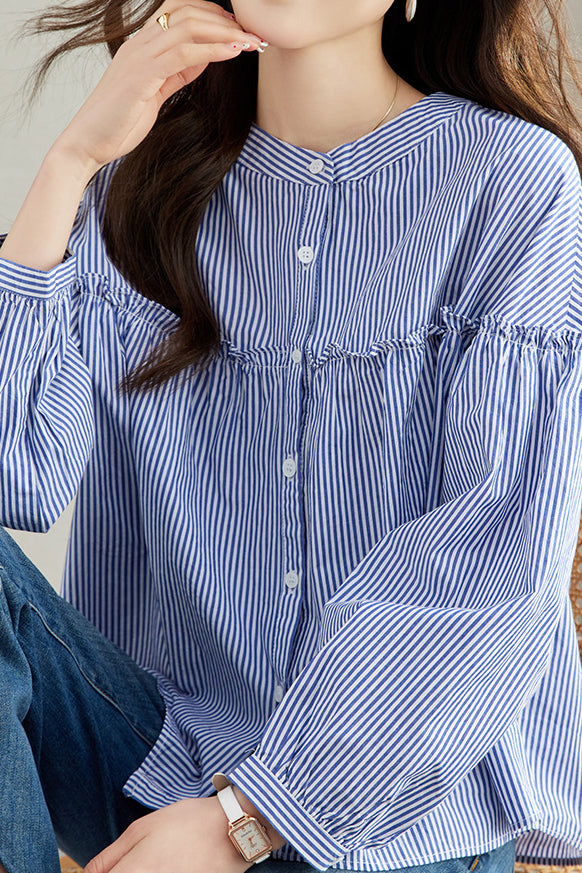 Pure Cotton Ruffled Commuting Shirt - liwisi