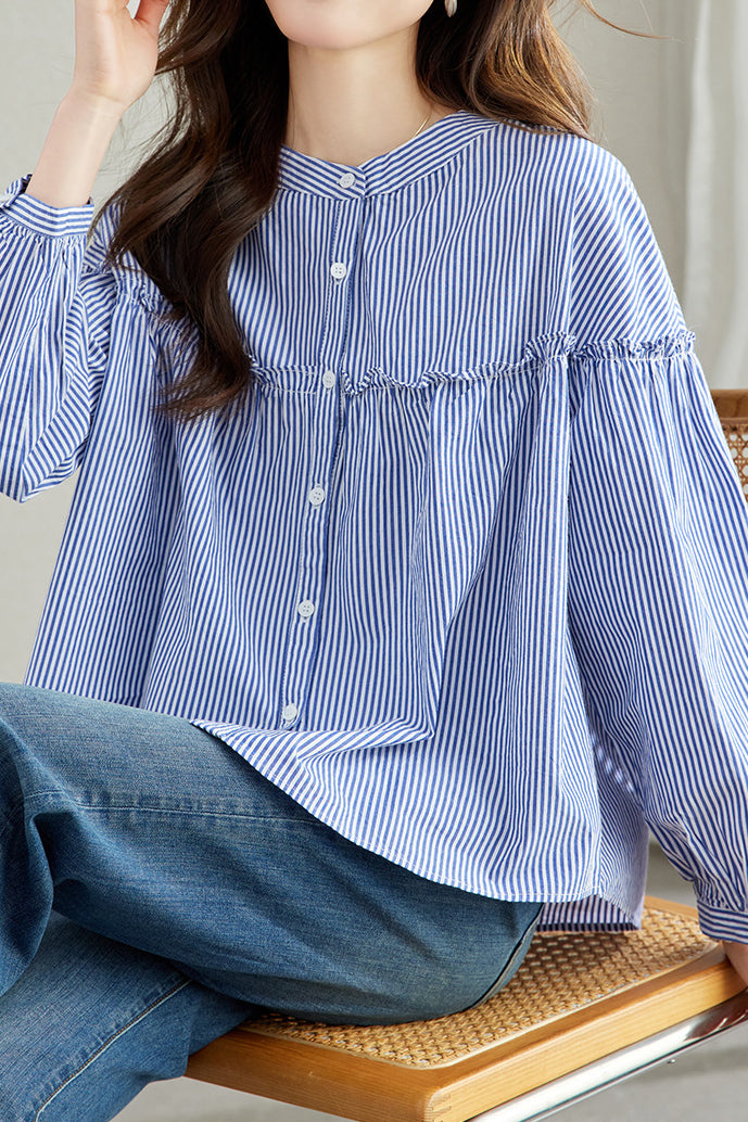 Pure Cotton Ruffled Commuting Shirt - liwisi