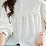 Pure Cotton Ruffled Commuting Shirt - liwisi