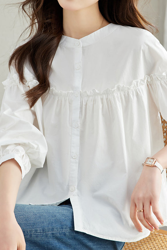 Pure Cotton Ruffled Commuting Shirt - liwisi