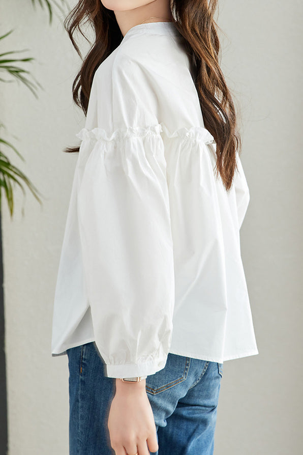 Pure Cotton Ruffled Commuting Shirt - liwisi