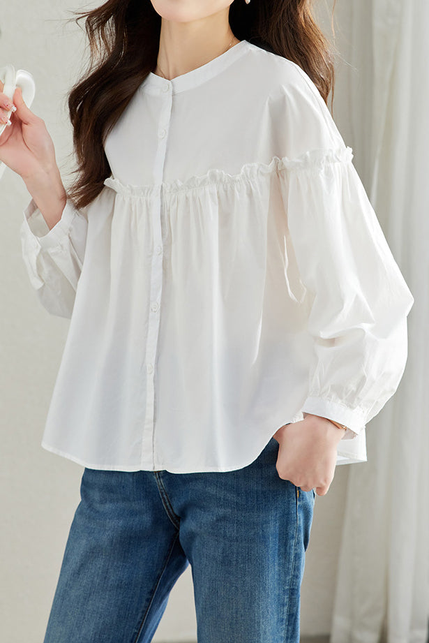 Pure Cotton Ruffled Commuting Shirt - liwisi