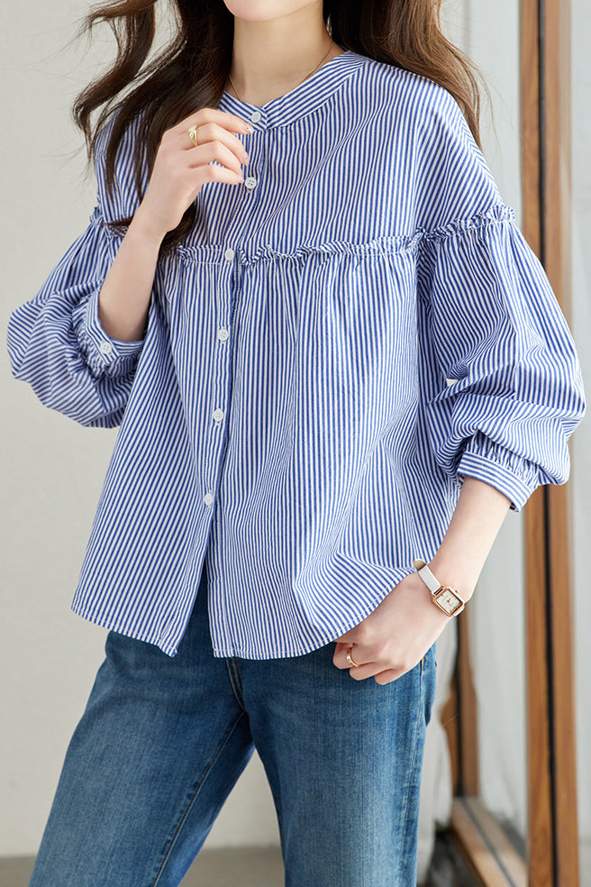 Pure Cotton Ruffled Commuting Shirt - liwisi