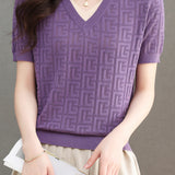 Color-blocked Knitted V-neck T-shirt - liwisi