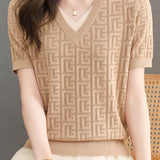 Color-blocked Knitted V-neck T-shirt - liwisi