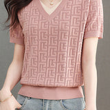 Color-blocked Knitted V-neck T-shirt - liwisi