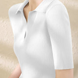 Slim-fit Knitted V-neck Short Sleeve Shirt - liwisi