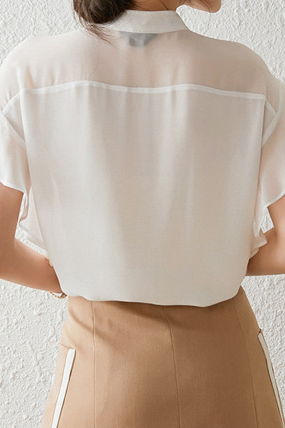 Solid-color Round-neck Ruffled Shirt - liwisi