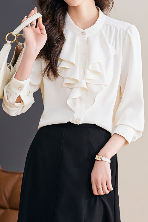 Palace-style Solid-color Shirt with Ruffles - liwisi