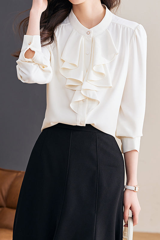 Palace-style Solid-color Shirt with Ruffles - liwisi