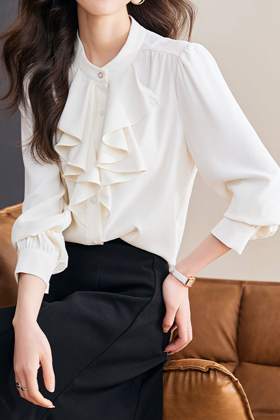 Palace-style Solid-color Shirt with Ruffles - liwisi