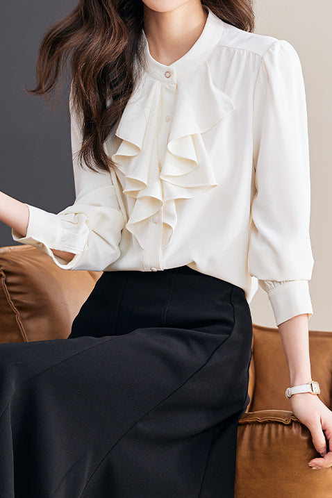 Palace-style Solid-color Shirt with Ruffles - liwisi