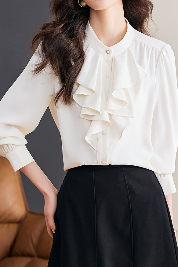 Palace-style Solid-color Shirt with Ruffles - liwisi