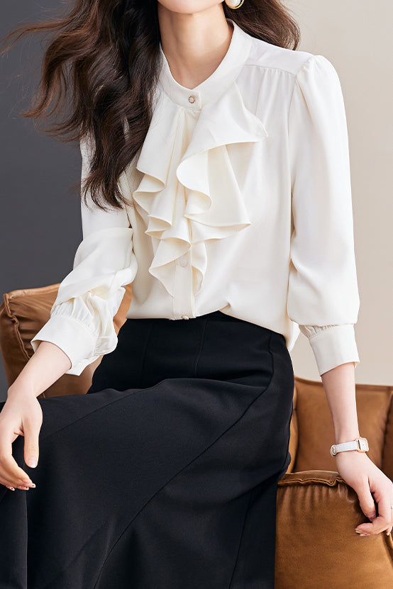 Palace-style Solid-color Shirt with Ruffles - liwisi