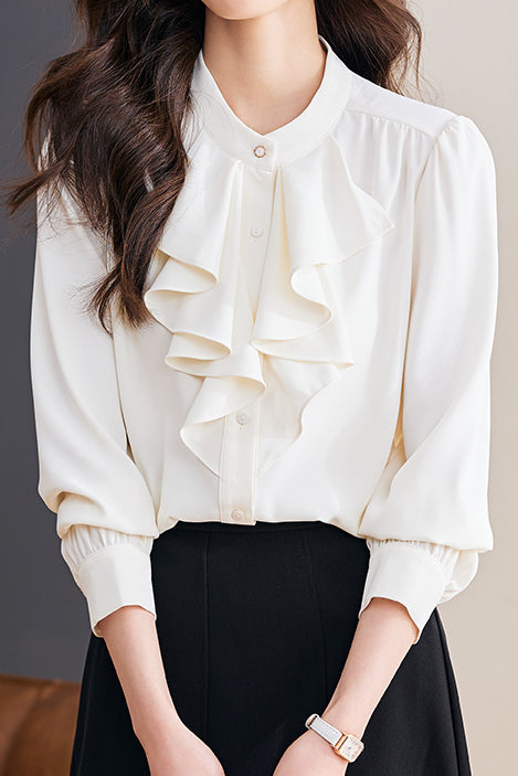 Palace-style Solid-color Shirt with Ruffles - liwisi
