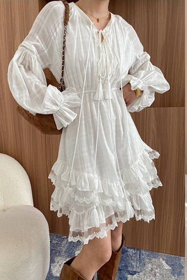 Solid Color Fringed Irregular Dress - liwisi