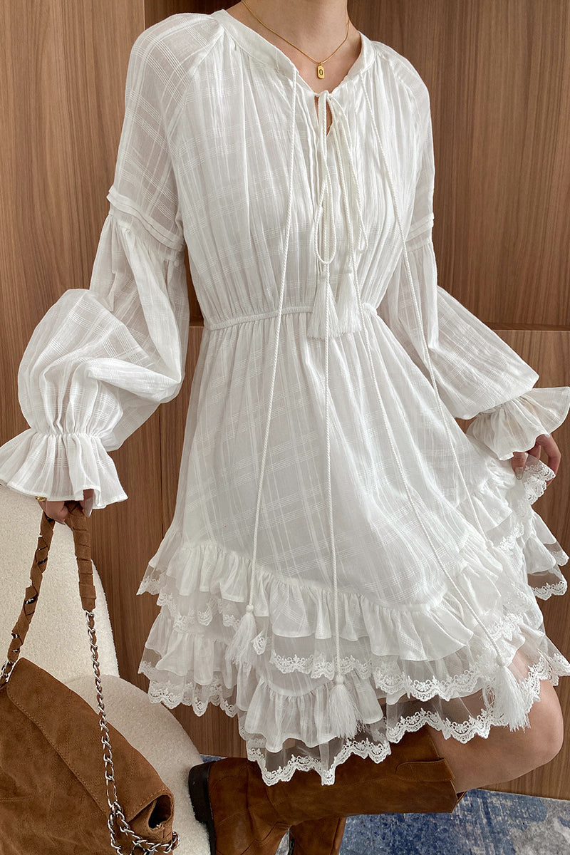 Solid Color Fringed Irregular Dress - liwisi