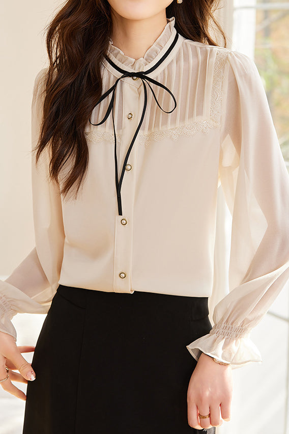 Laced and Lace Trimmed Spliced Shirt - liwisi