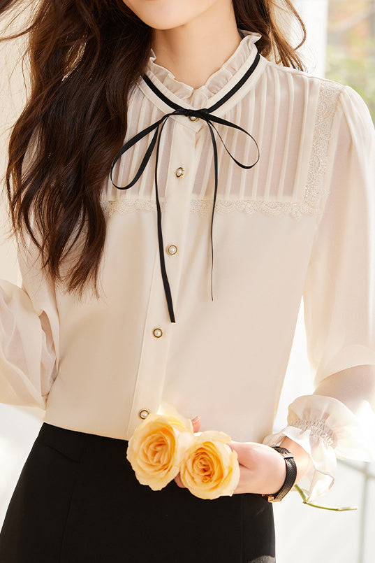 Laced and Lace Trimmed Spliced Shirt - liwisi