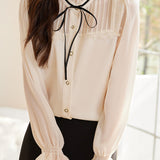 Laced and Lace Trimmed Spliced Shirt - liwisi