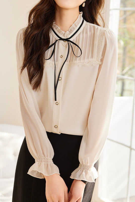 Laced and Lace Trimmed Spliced Shirt - liwisi