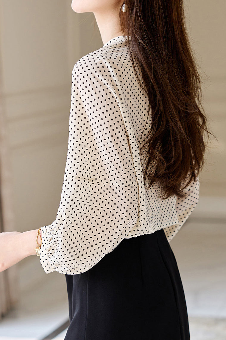 Casual Shirt with Round Neck and Polka Dots - liwisi