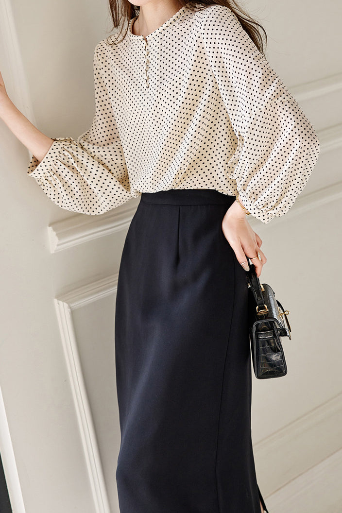 Casual Shirt with Round Neck and Polka Dots - liwisi